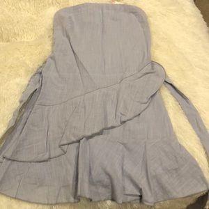 Strapless Blue Linen Dress